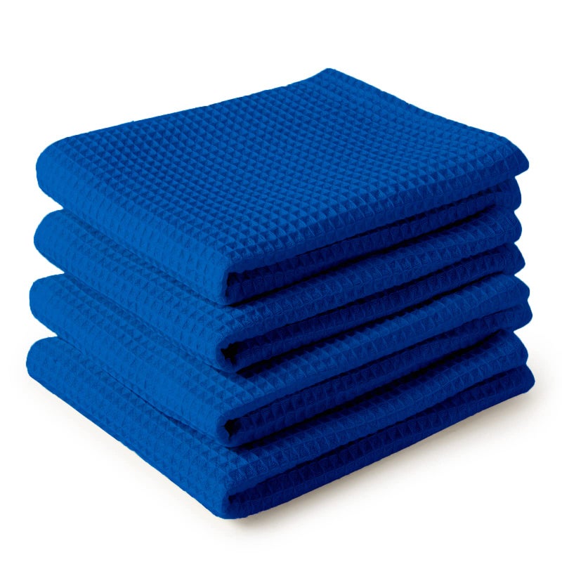 Encasa XO Kitchen Dish Towels Set | Blue | Waffle Weave and Flat Hand Tea Towel | 28"x18" | Quick Drying Reusable Cotton Washcloths | Multipurpose Lightweight Dishcloths Set of 4 - Image 1